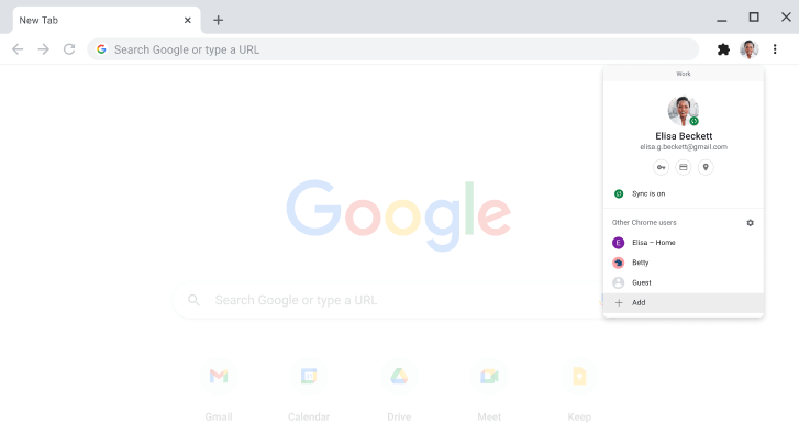 Browser Chrome che mostra la finestra di dialogo per cambiare profilo.