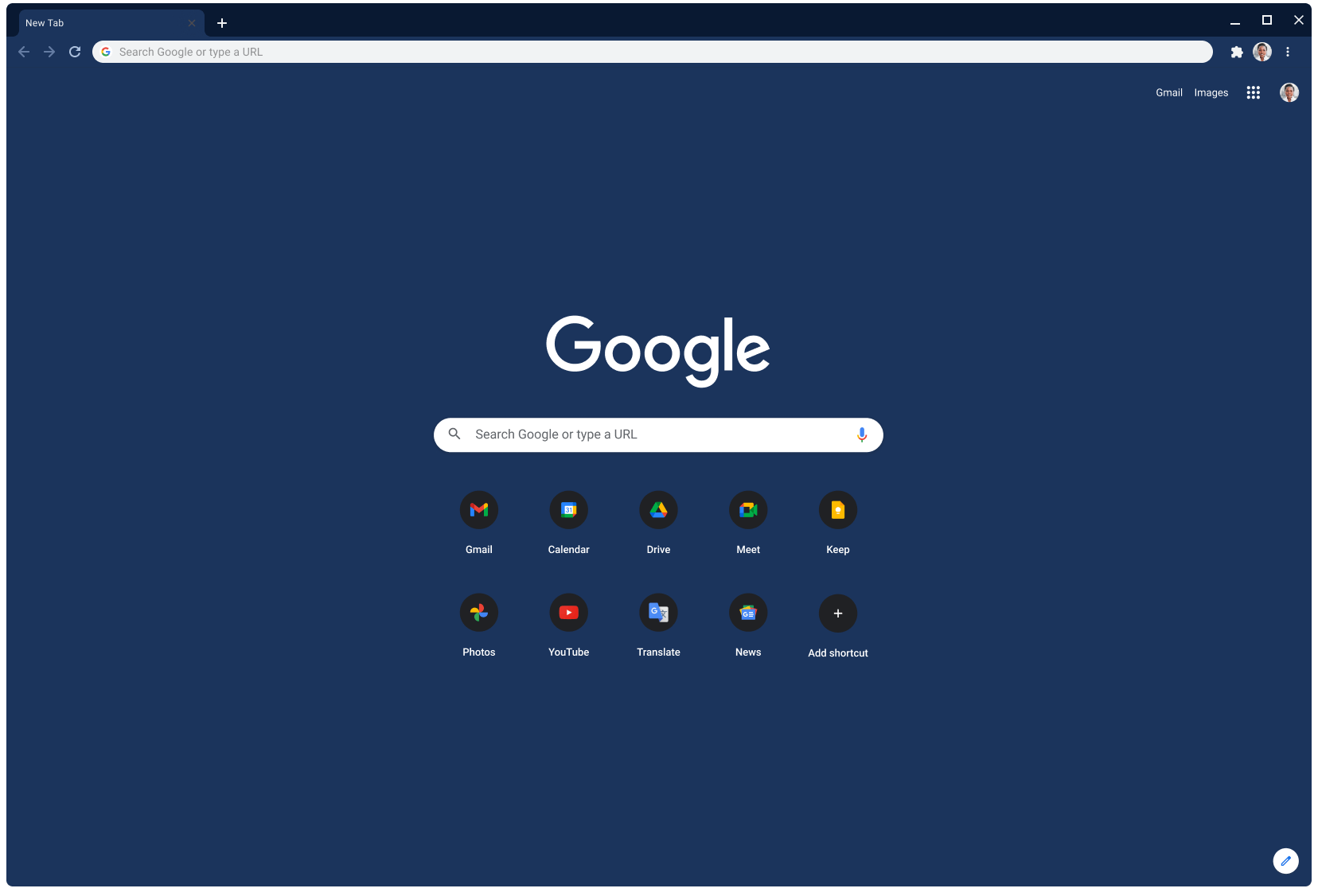 Finestra del browser Chrome che usa il tema Slate e con l'indirizzo Google.com visualizzato.