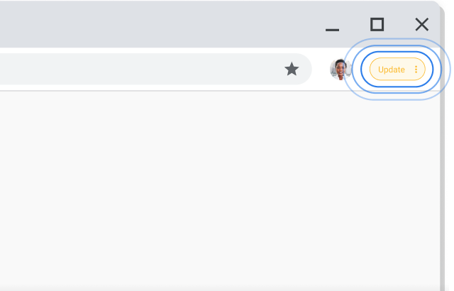 Angolo in alto a destra della finestra del browser Chrome che evidenzia il suggerimento Aggiorna.