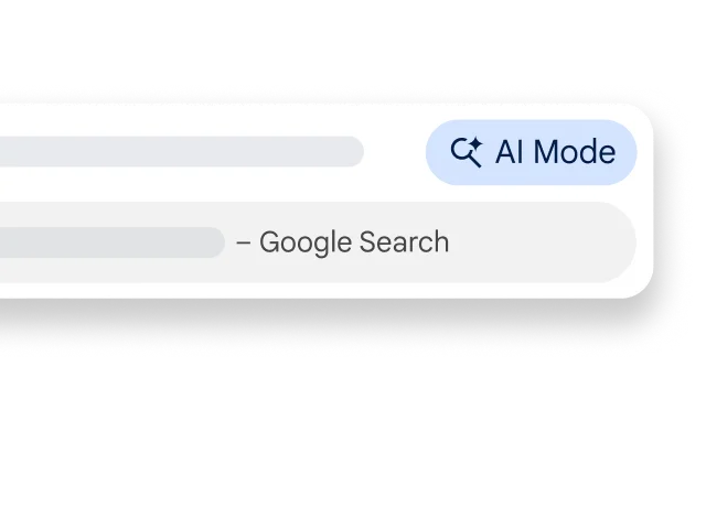 Chrome의 웹페이지에서 검색창 옆에 표시된 AI 모드