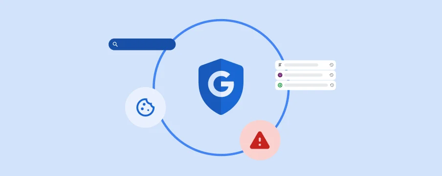 Google-Logo und datenschutzbezogene Symbole zeigen, dass Google dir die Kontrolle über deine Privatsphäre im Web gibt
