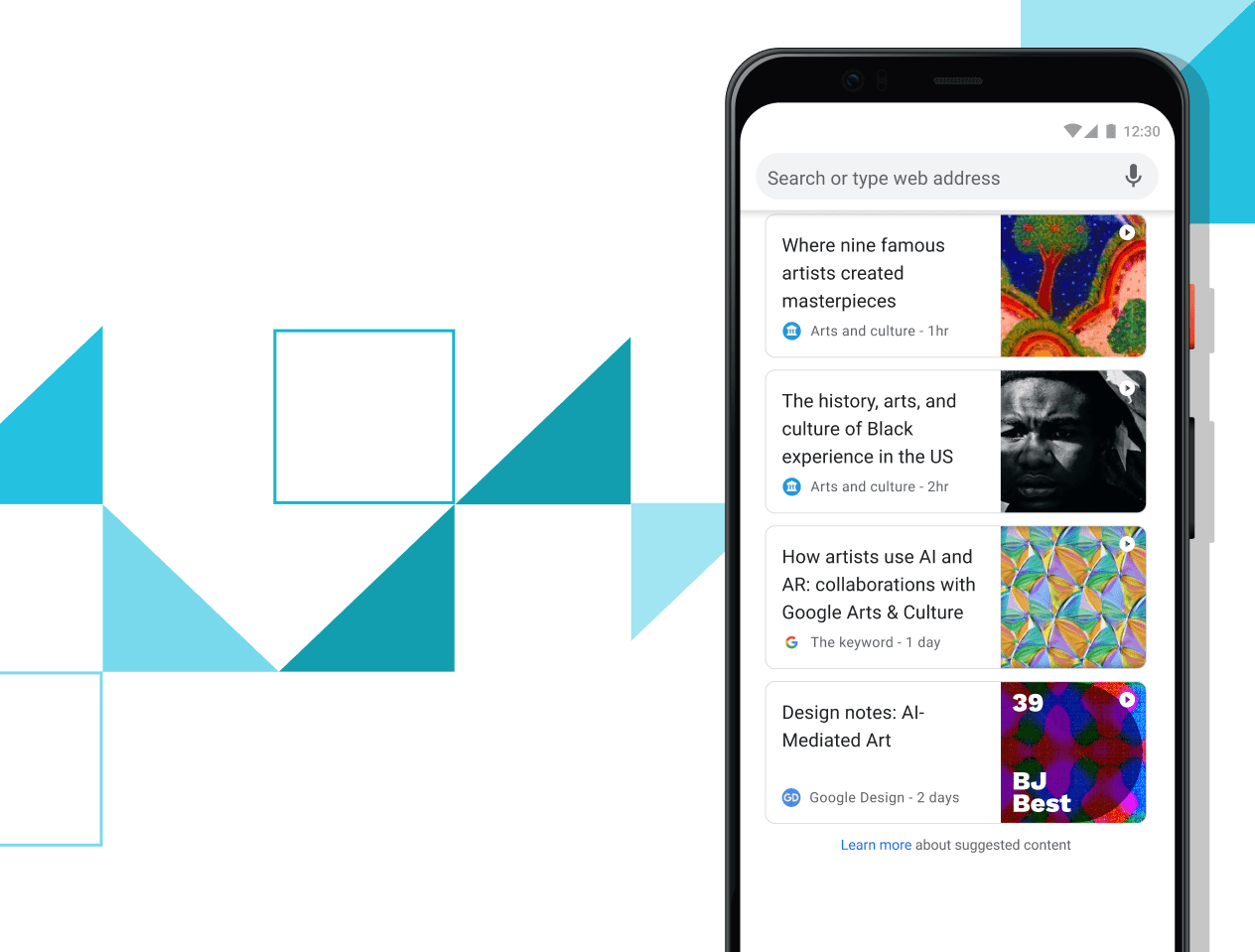 Articles for you Pixel 4 XL phone with screen displaying curated article links.