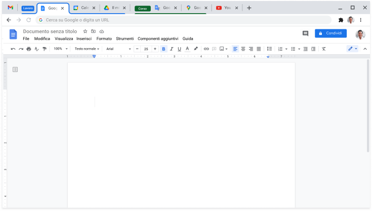 Finestra del browser Chrome che mostra una combinazione di più schede in un gruppo.