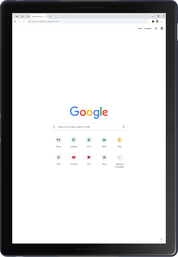 Tablet Pixel Slate in modalità Ritratto che mostra la Home page di Google.