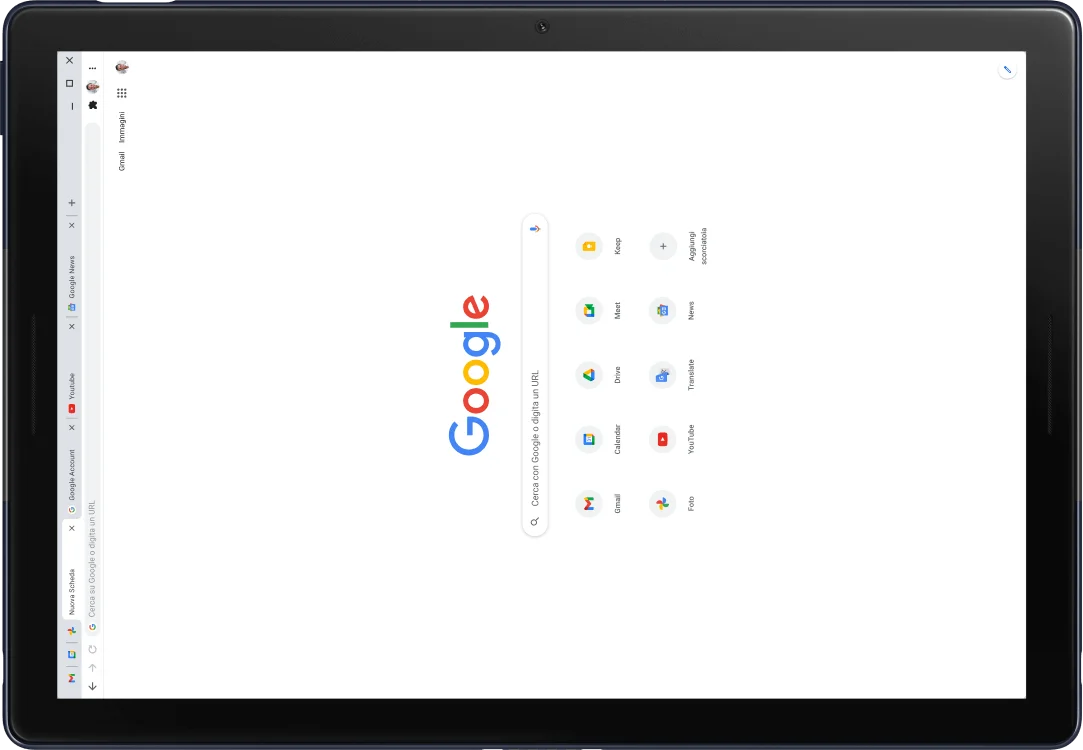 Tablet Pixel Slate con l'indirizzo Google.com visualizzato sullo schermo.