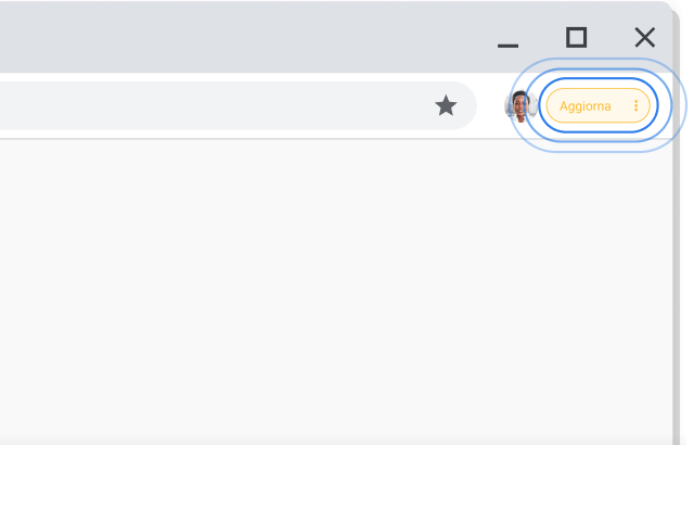 Angolo in alto a destra della finestra del browser Chrome che evidenzia il suggerimento Aggiorna.