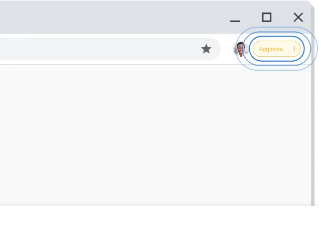 Angolo in alto a destra della finestra del browser Chrome che evidenzia il suggerimento Aggiorna.