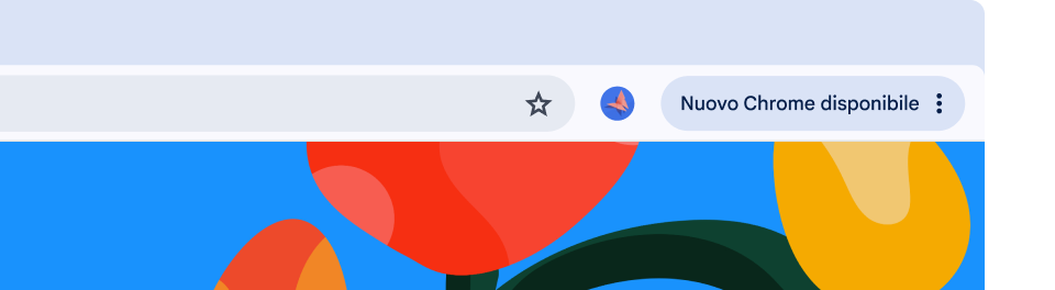 Una UI del browser include una pillola di aggiornamento verde, che indica che il browser è pronto per il riavvio per un aggiornamento automatico.