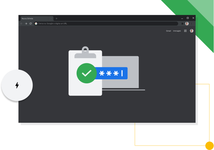 Finestra del browser Chrome in modalità Buio con l'icona produttività di Google visualizzata.