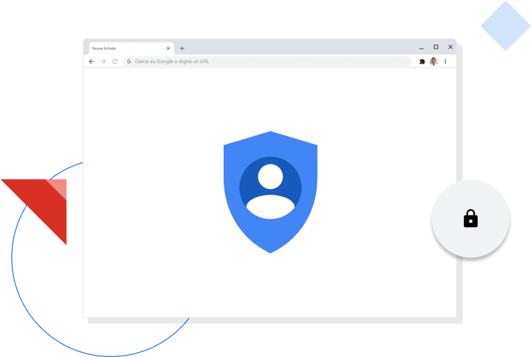 Finestra del browser Chrome con l'icona della privacy di Google visualizzata.
