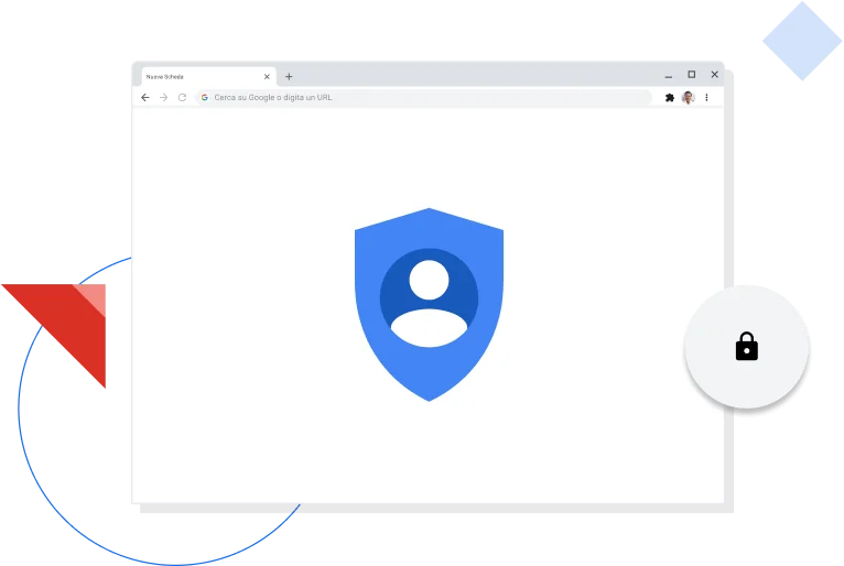 Finestra del browser Chrome con l'icona della privacy di Google visualizzata.
