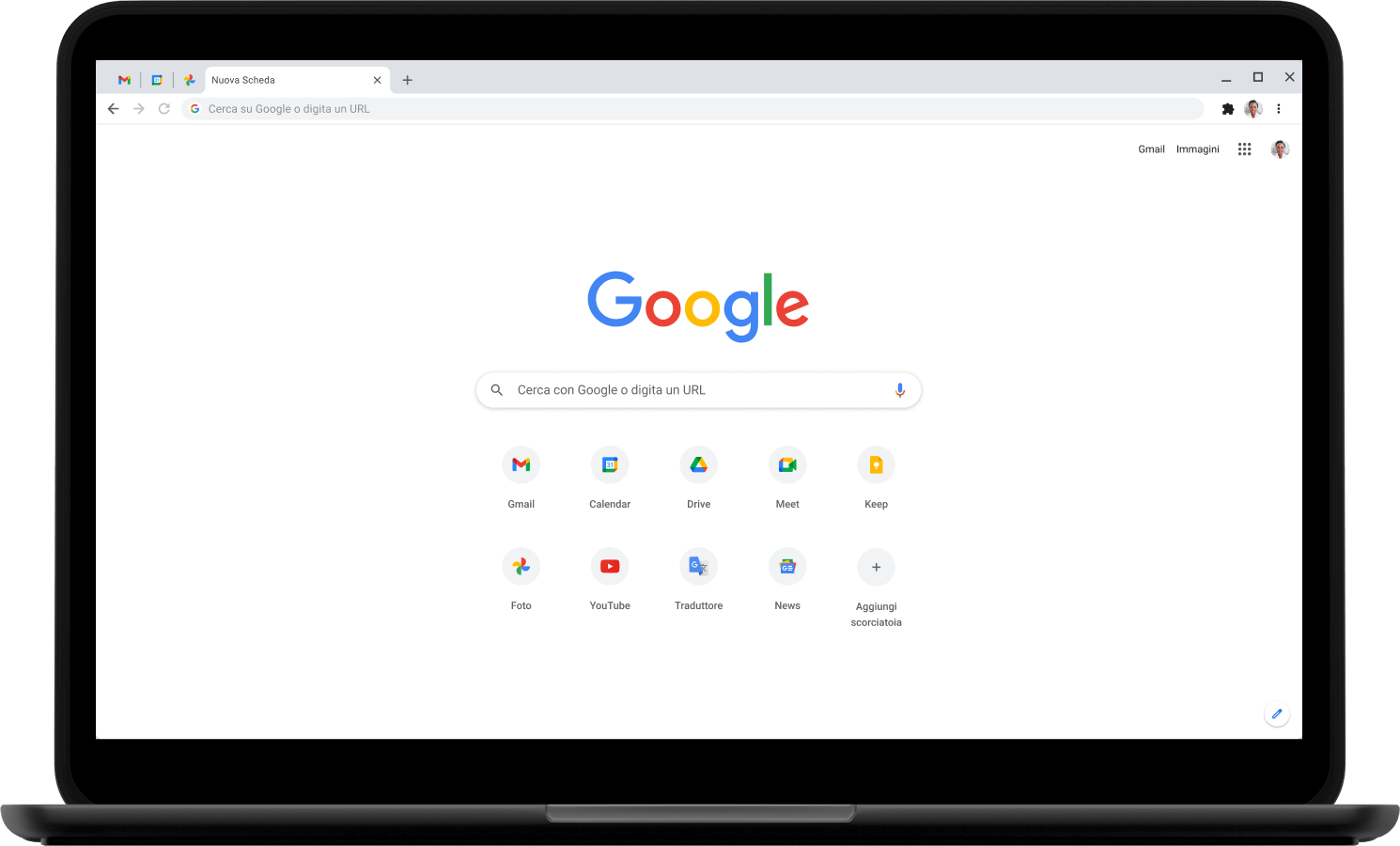 Laptop che mostra la Home page di Google.com.