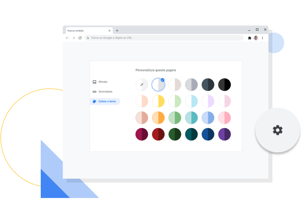 Immagine della finestra di personalizzazione del colore e del tema di Chrome.