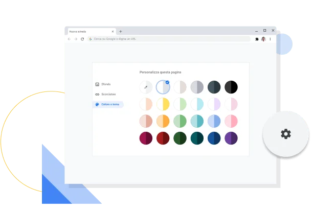 Immagine della finestra di personalizzazione del colore e del tema di Chrome.