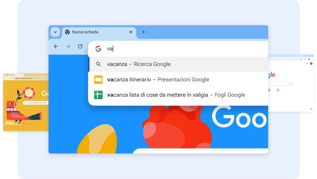 La ricerca 'va' mostra i documenti Vacanza. Toccando sulla scorciatoia Fogli, si apre il foglio Lista di cose da mettere in valigia per la vacanza.