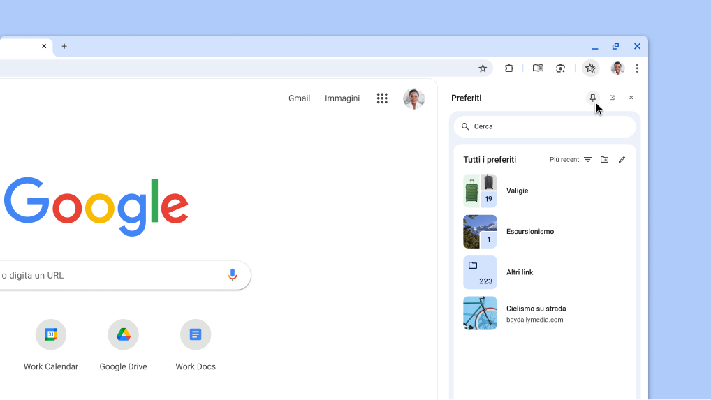 Blocco di un riquadro laterale di Chrome sulla barra degli strumenti